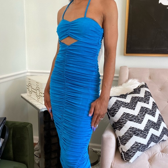 Fashion Nova Coming in Ruched Blue Maxi Dress - Picture 8 of 16